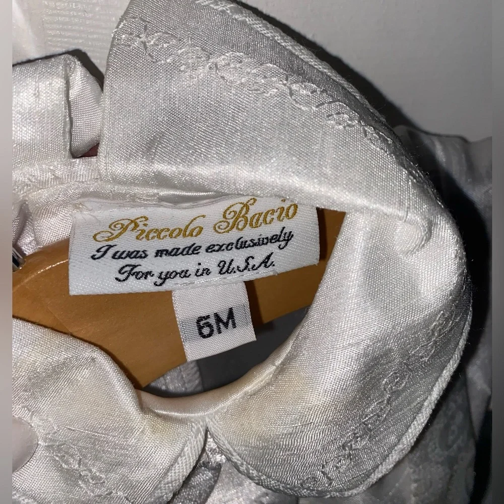 Piccolo Bacio 6M Silk Baptism Outfit – Made in USA | includes hanger. (Boys)